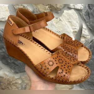 Pikolinos Margarita Wedge Sandals Size 40 (US 9-9.5) Brown Leather Spain Boho